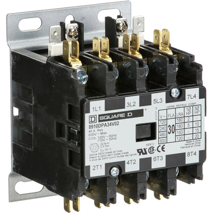 Square D 8910DPA34V02 Contactor | 4P 3P 600V 30A 110VV Class 8910
