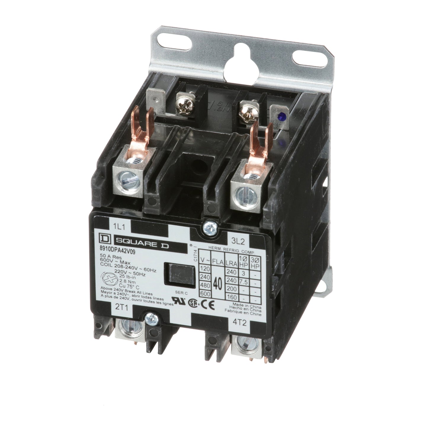 Square D 8910DPA42V09 Contactor | 600V 40A 2 pole 220VV coil Class 8910