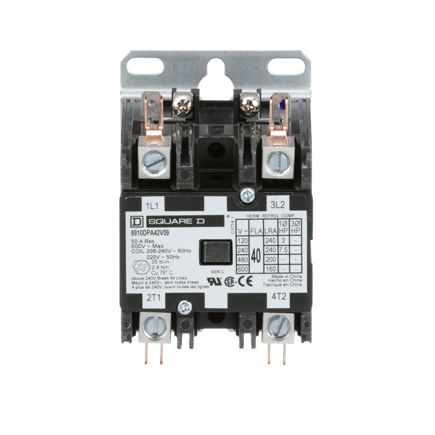 Square D 8910DPA42V09 Contactor | 600V 40A 2 pole 220VV coil Class 8910