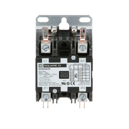 Square D 8910DPA42V09 Contactor | 600V 40A 2 pole 220VV coil Class 8910