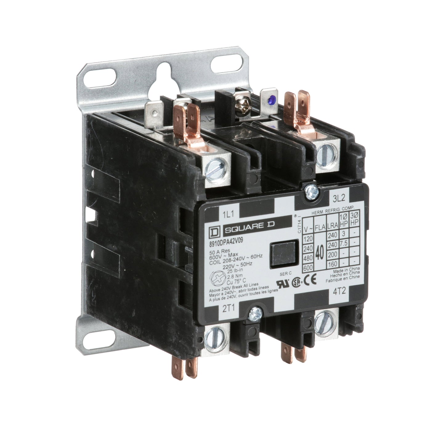 Square D 8910DPA42V09 Contactor | 600V 40A 2 pole 220VV coil Class 8910