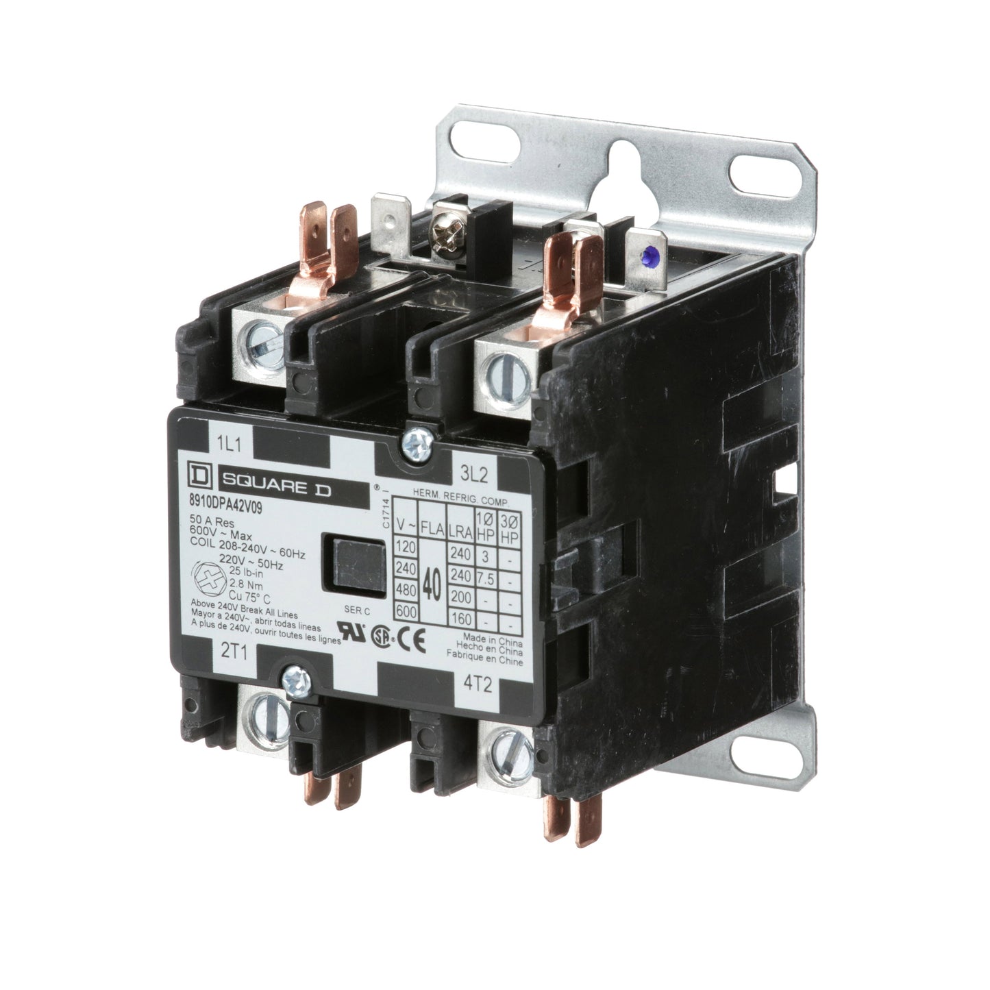Square D 8910DPA42V09 Contactor | 600V 40A 2 pole 220VV coil Class 8910