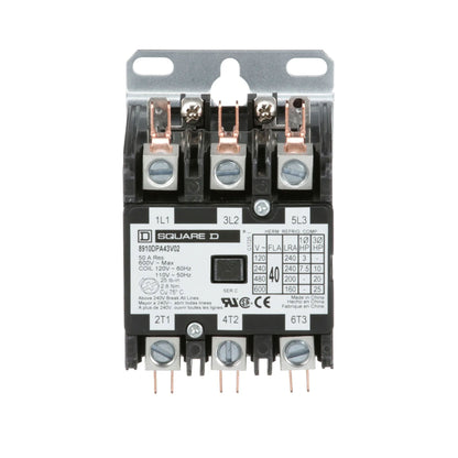 Square D 8910DPA43V02 Contactor | 3P 3Ph 600V 40A 110V Coil Class 8910