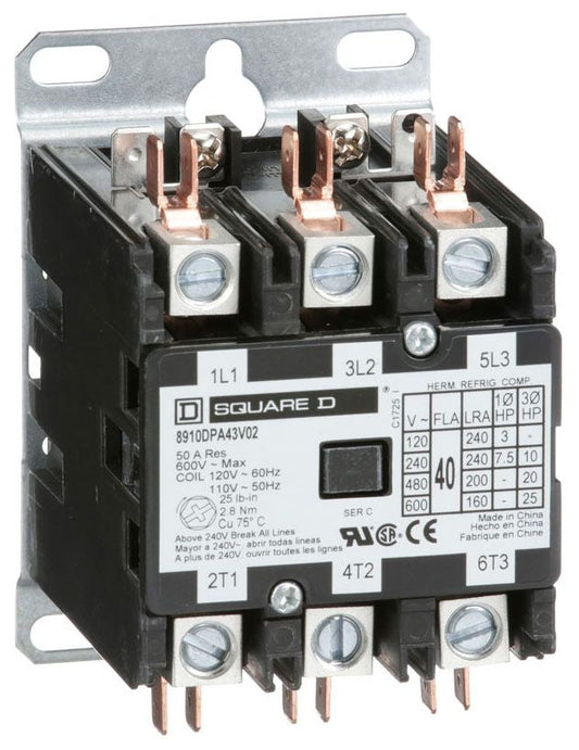Square D 8910DPA43V02 Contactor | 3P 3PH 600V 40A 110VV Class 8910