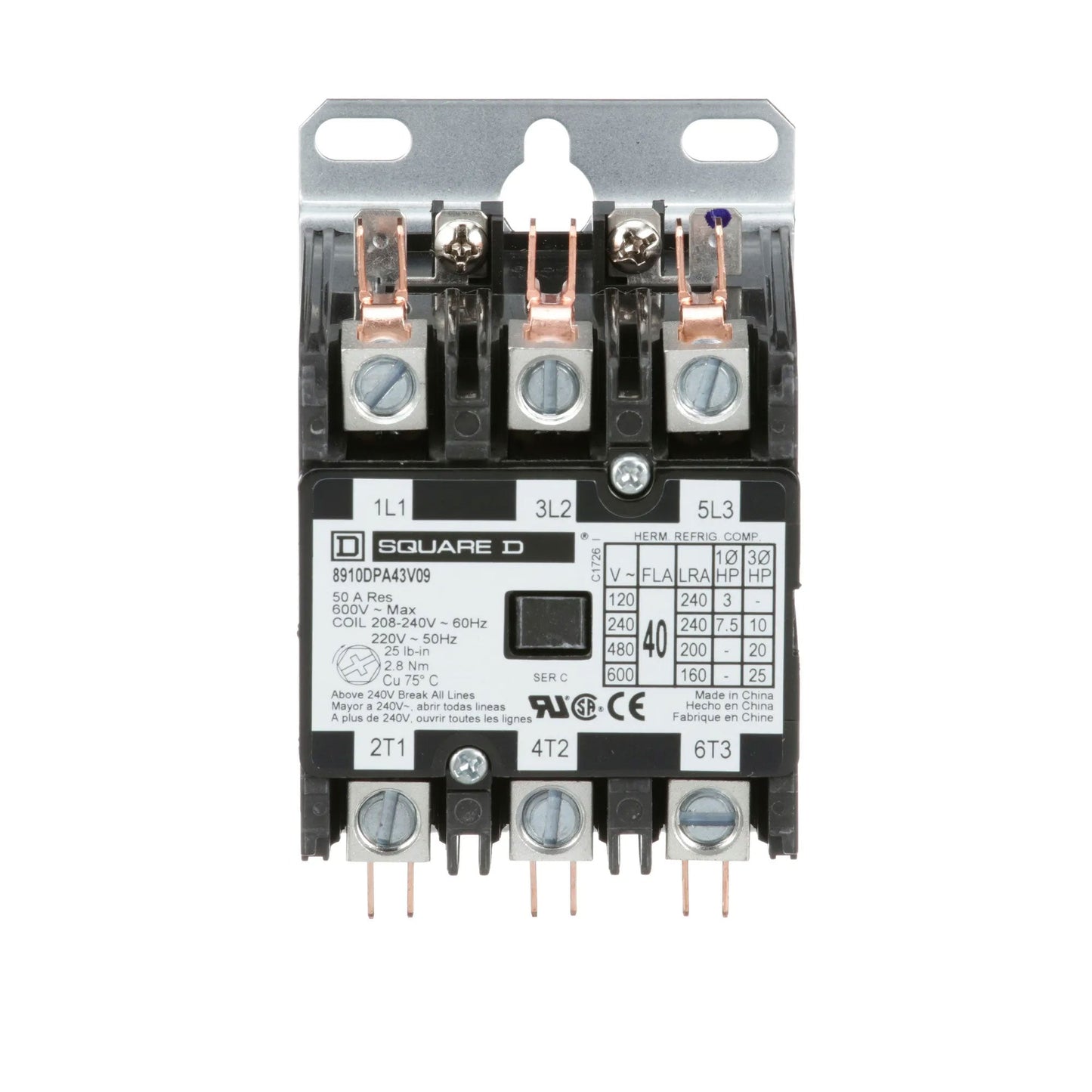 Square D 8910DPA43V09 Contactor 3P 3P 600V 40A 220V Class 8910