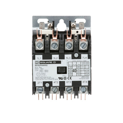 Square D 8910DPA44V02 Contactor 4P 3P 600V 40A 110V Coil Class 8910