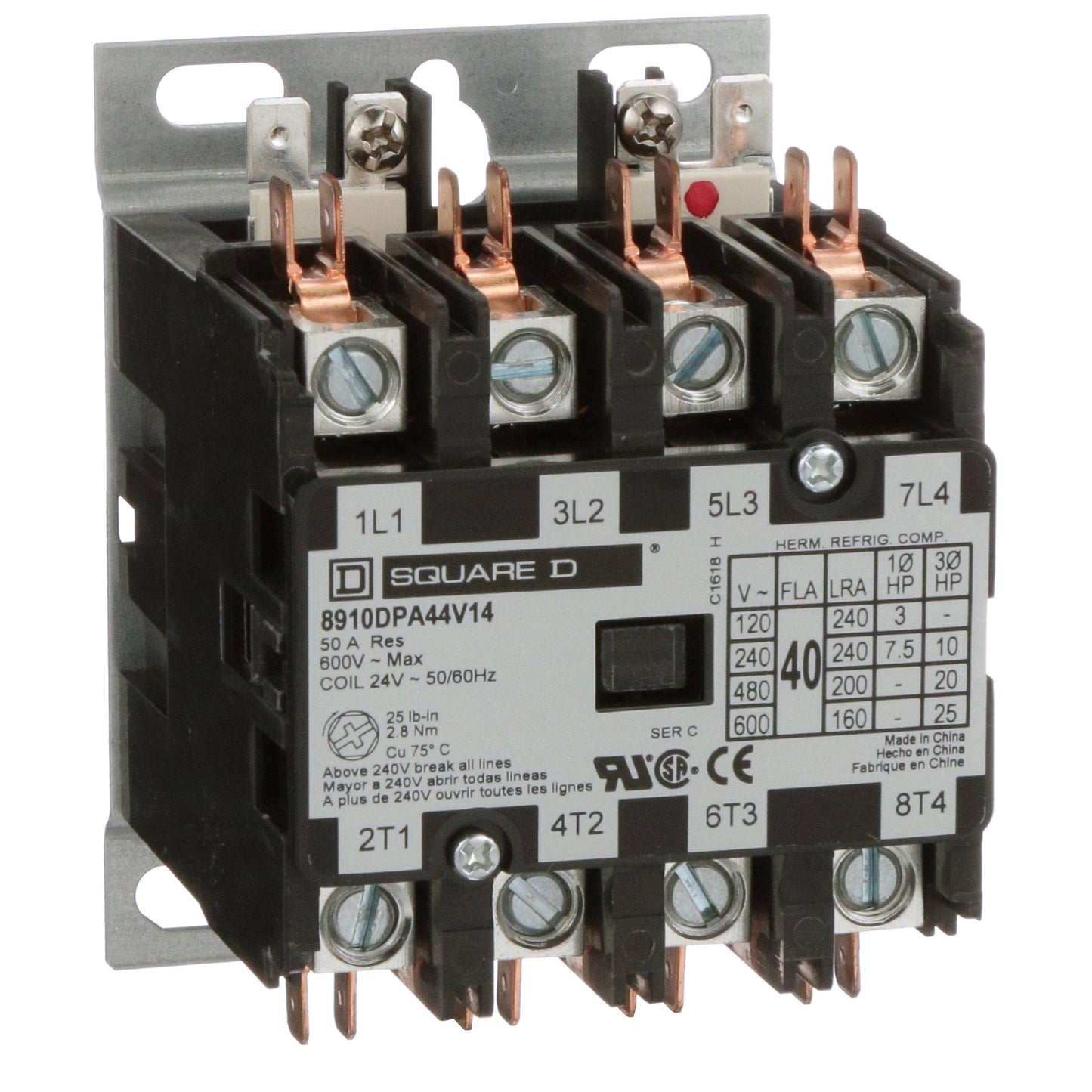 Square D 8910DPA44V14 Contactor 4P 6V 4A 24V Coil Class 8910