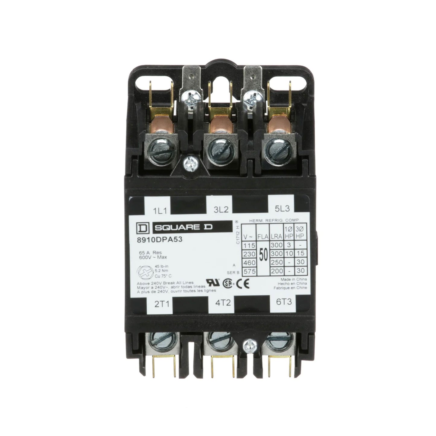Square D 8910DPA53V02 Contactor | 3P 3Ph 600V 50A 110V Coil Class 8910