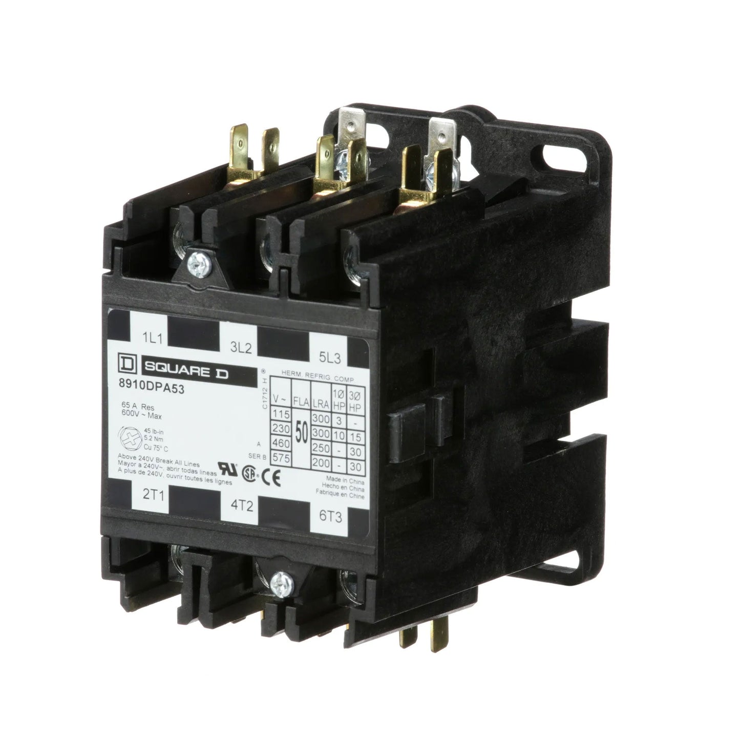 Square D 8910DPA53V02 Contactor | 3P 3Ph 600V 50A 110V Coil Class 8910