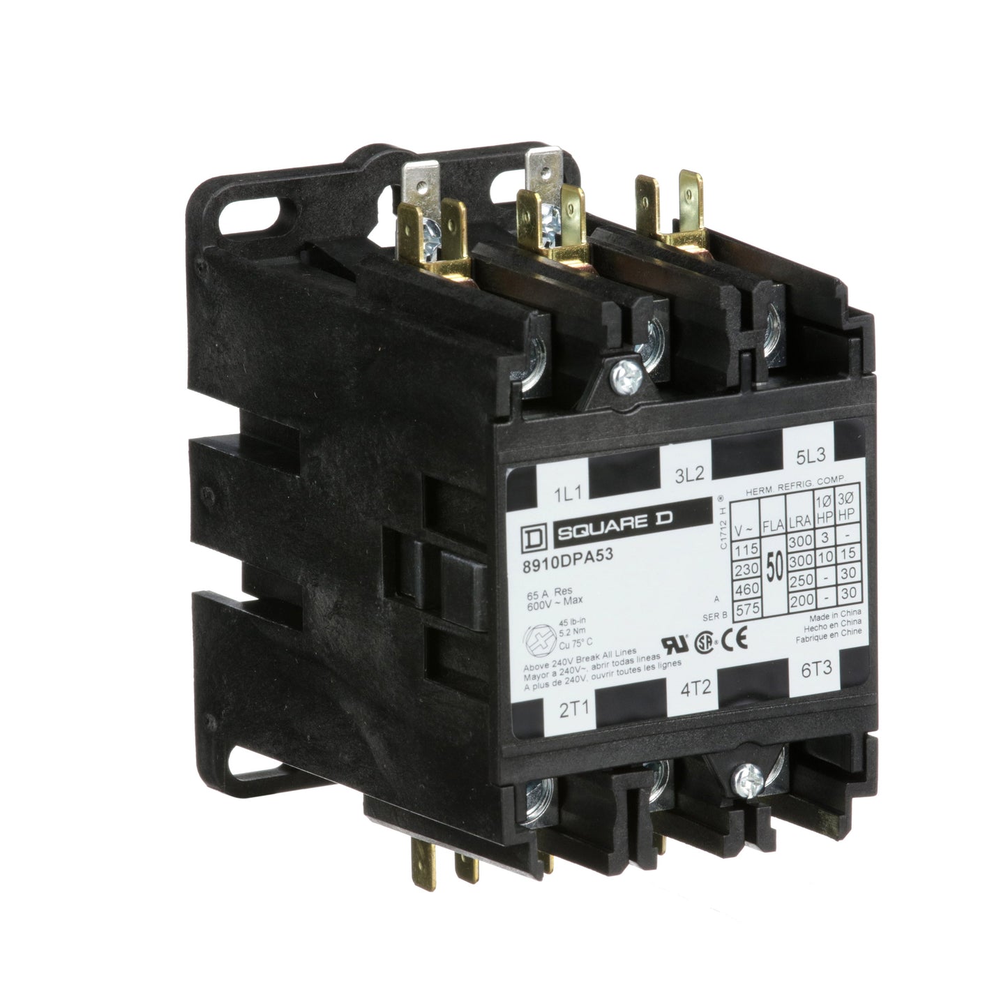 Square D 8910DPA53V02 Contactor | 3P 3Ph 600V 50A 110V Coil Class 8910