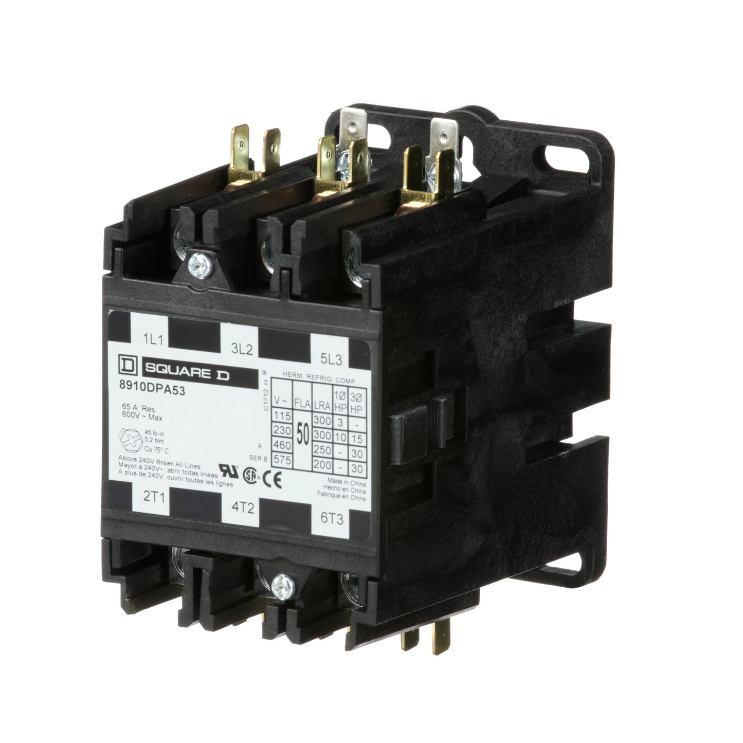 Square D 8910DPA53V02 Contactor | 3P 3Ph 600V 50A 110V Coil Class 8910