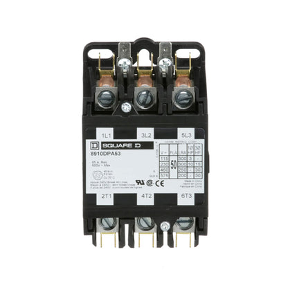 Square D 8910DPA53V09 Contactor | 3P 3Ph 600V 50A 220V Coil Class 8910