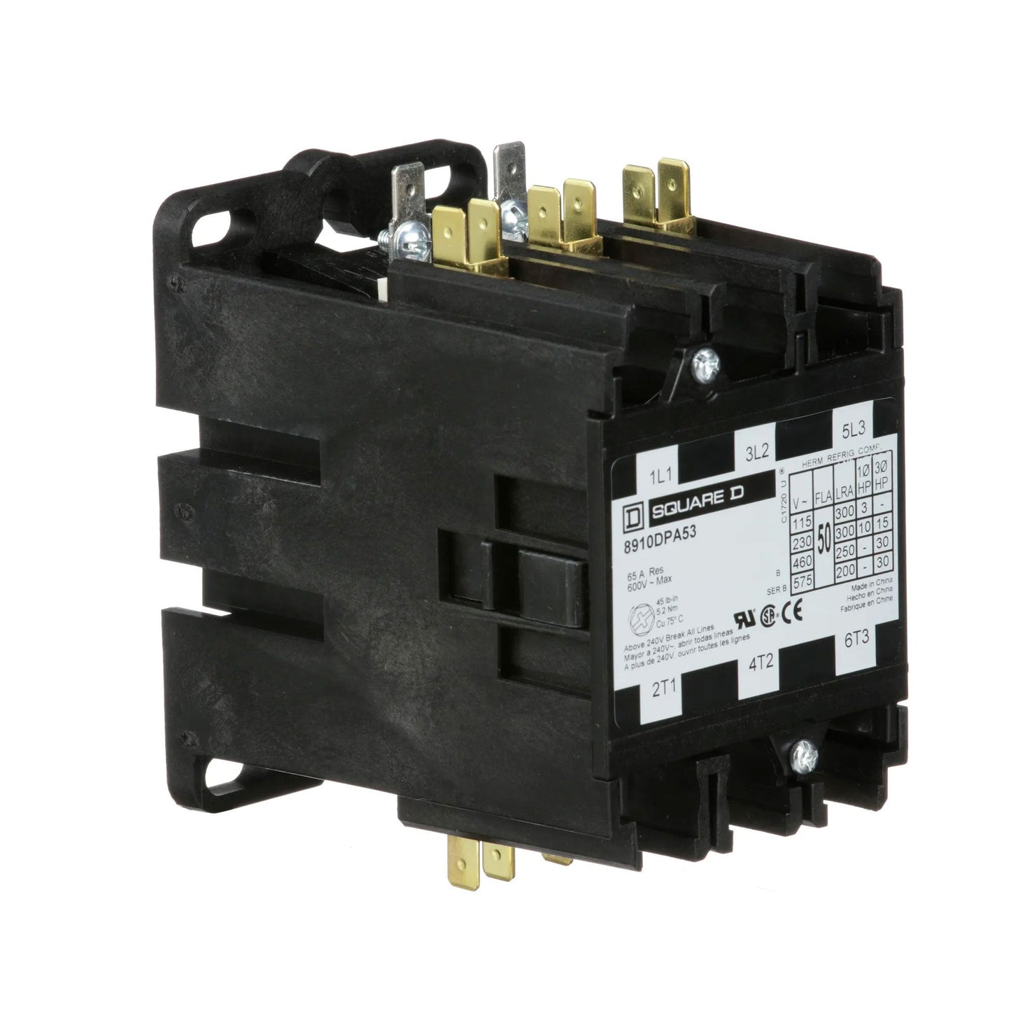 Square D 8910DPA53V09 Contactor | 3P 3Ph 600V 50A 220V Coil Class 8910