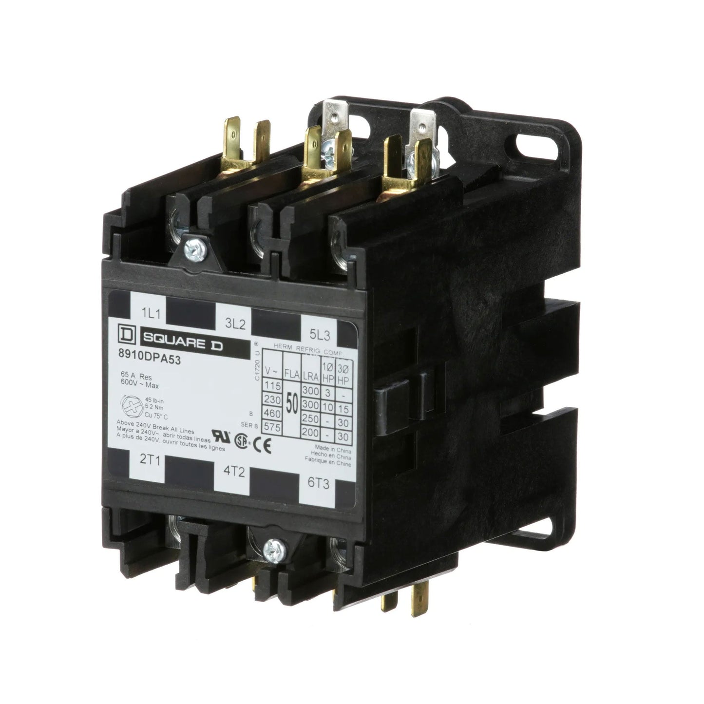 Square D 8910DPA53V09 Contactor | 3P 3Ph 600V 50A 220V Coil Class 8910