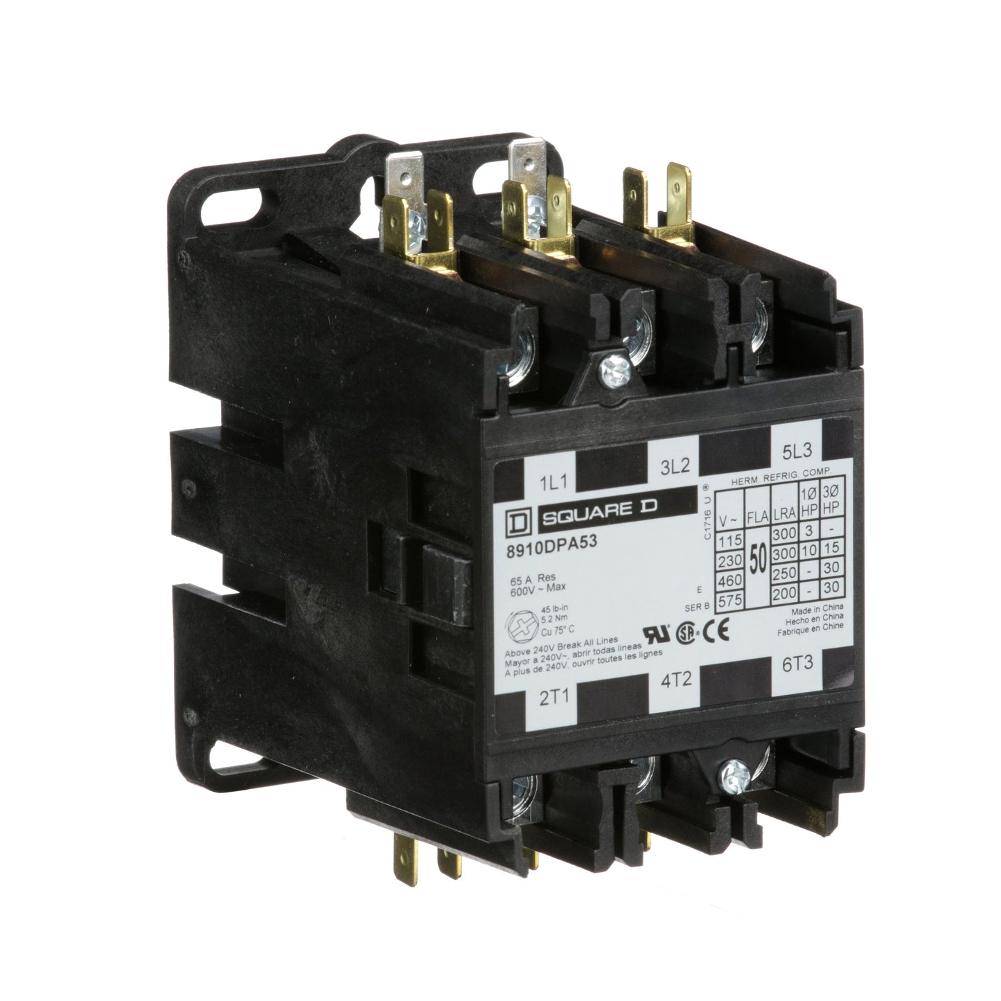 Square D 8910DPA53V14 Contactor | 3P 600V 50A 24V Coil Class 8910
