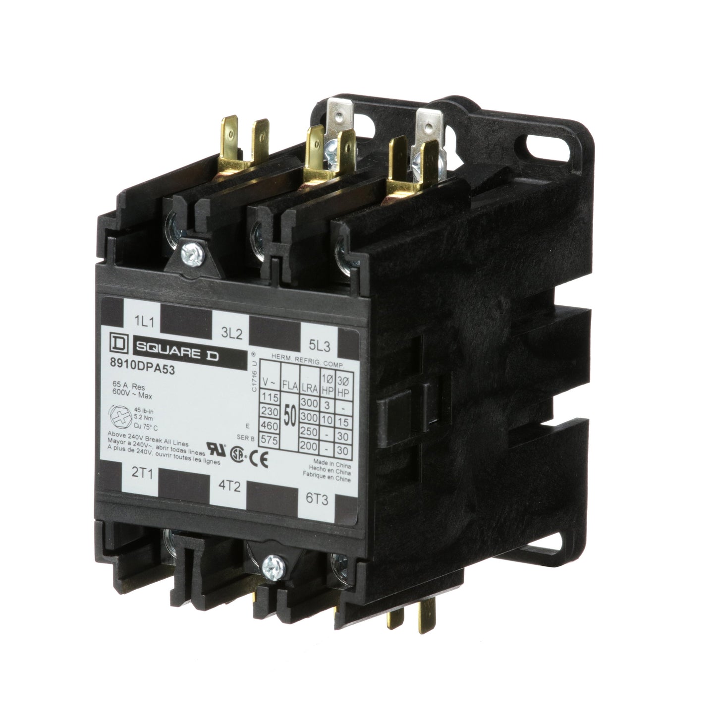 Square D 8910DPA53V14 Contactor | 3P 600V 50A 24V Coil Class 8910