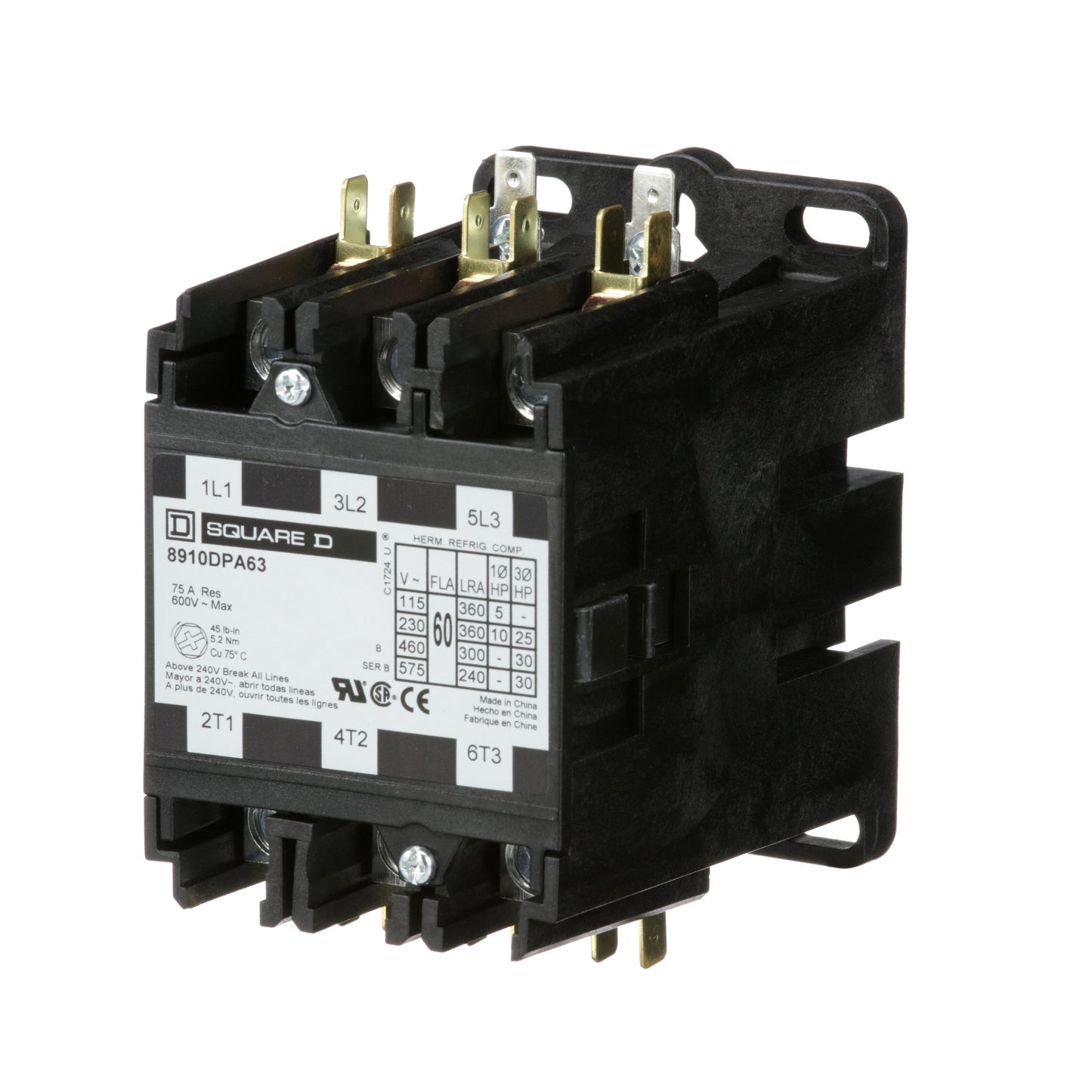 Square D 8910DPA63V09 Contactor | 3P 3P 600V 60A 220V Coil Class 8910