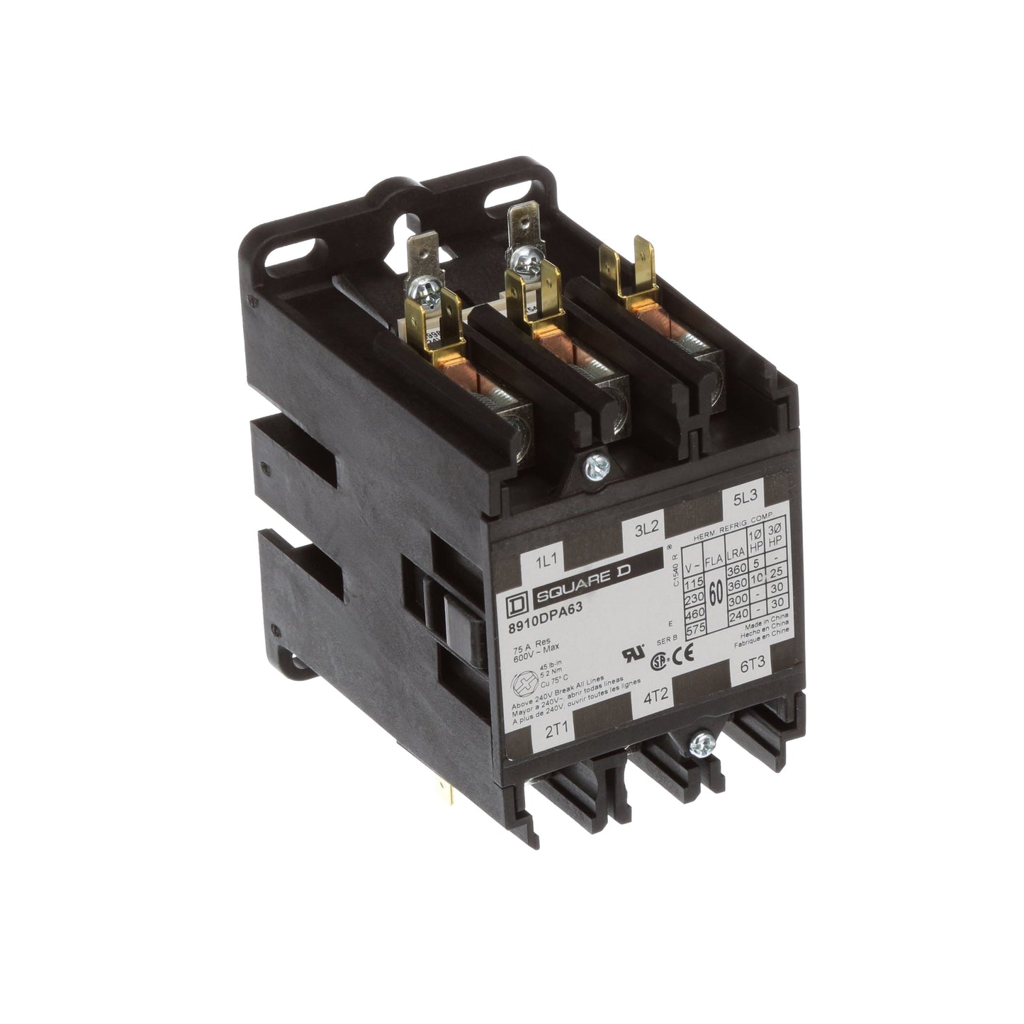 Square D 8910DPA63V14 Contactor | 3P 3PH 600V 60A 24VV Class 8910