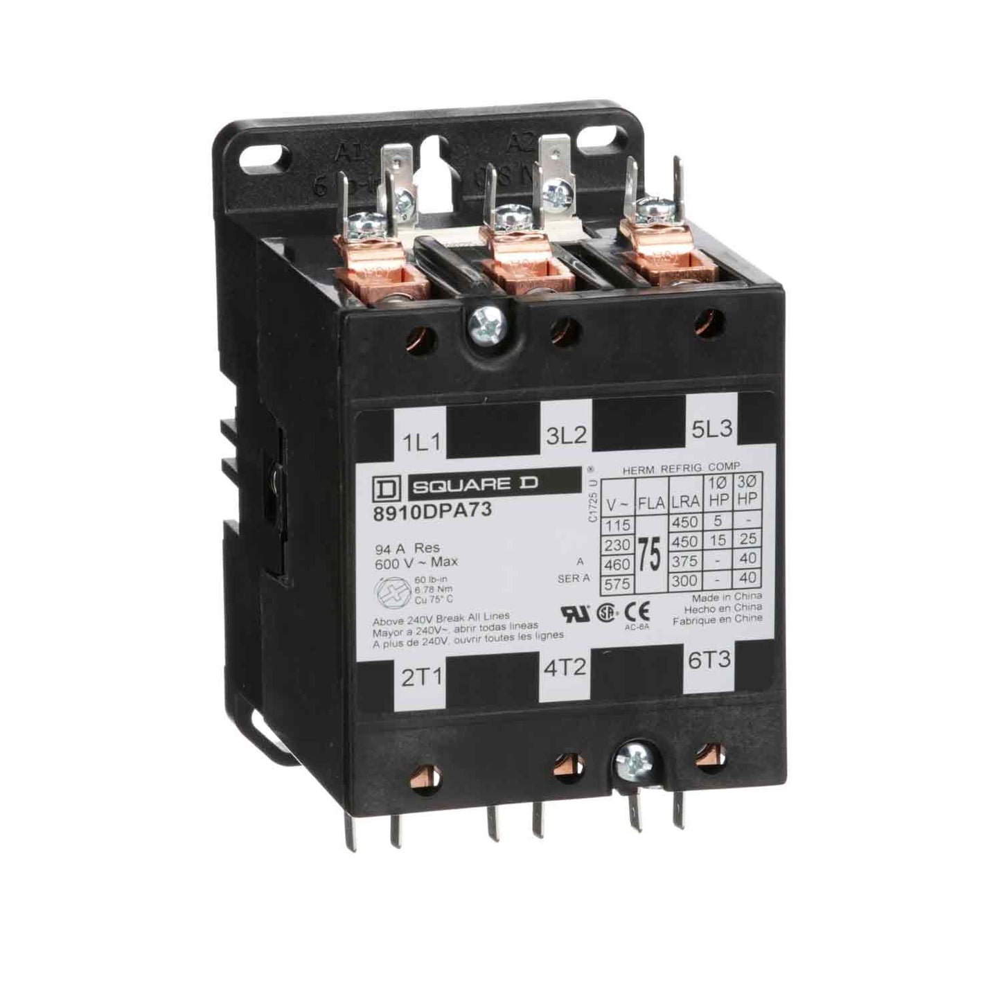 Square D 8910DPA73V09 Contactor | 3P 3PH 600V 75A 220VV Class 8910