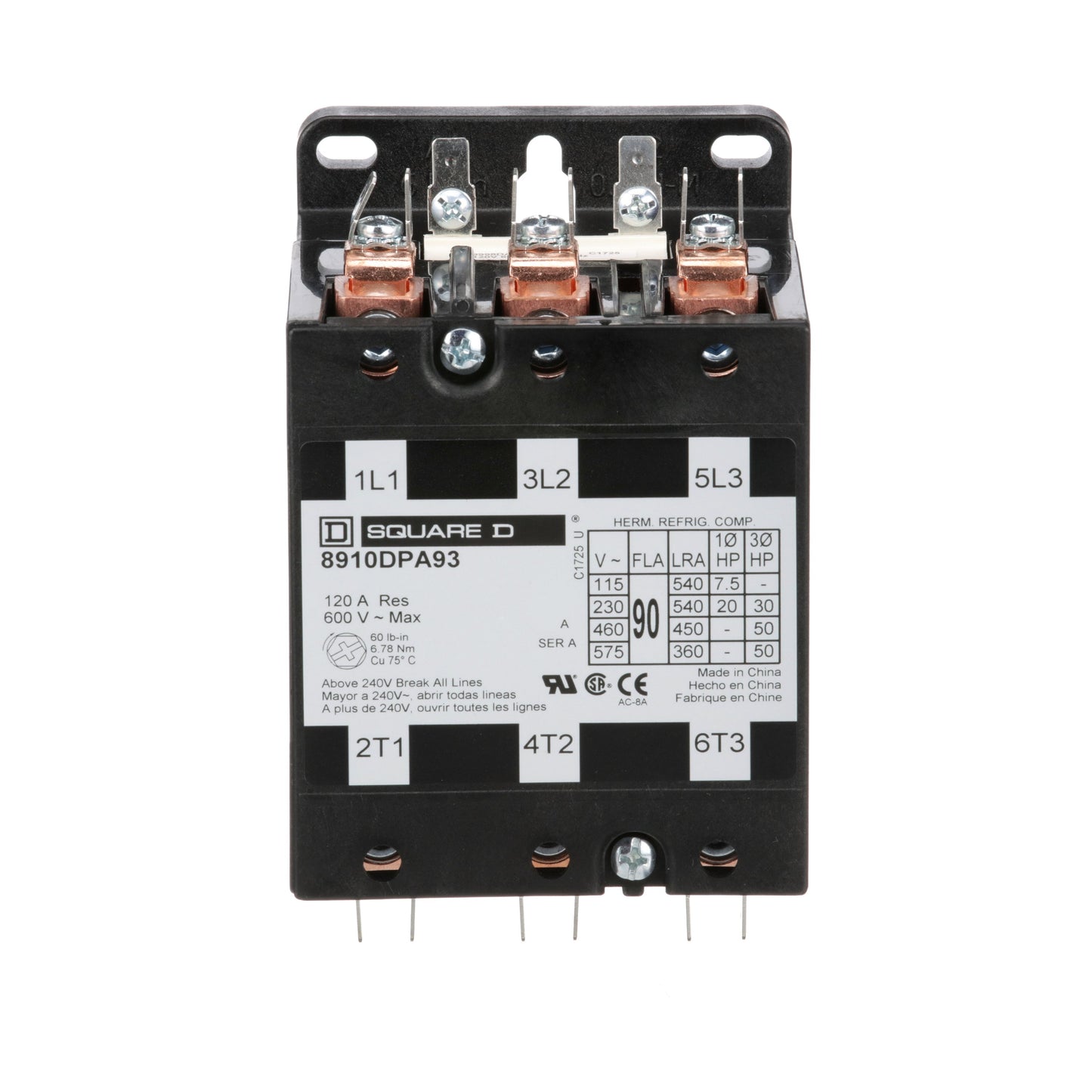 Square D 8910DPA93V02 Contactor 3P 3P 600V 90A 110V Coil Class 8910