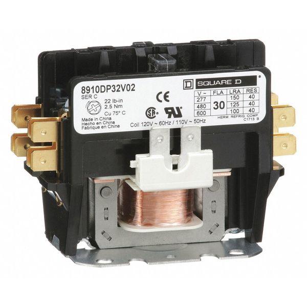Square D 8910DP32V02 Contactor | 2 Pole 30A 600V 110V Coil Class 8910
