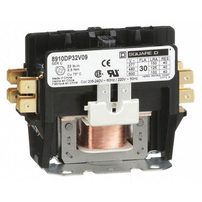 Square D 8910DP32V09 Contactor 2 pole 1 phase 600V 30A 220V Class 8910