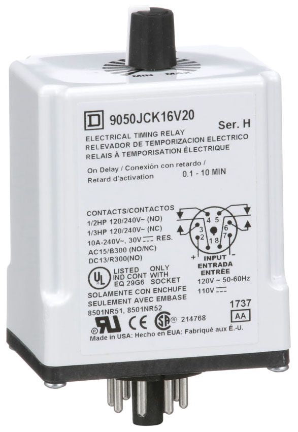 Square D 9050JCK16V20 Timers | 0.1 to 10 minutes 240V AC 10A 9050