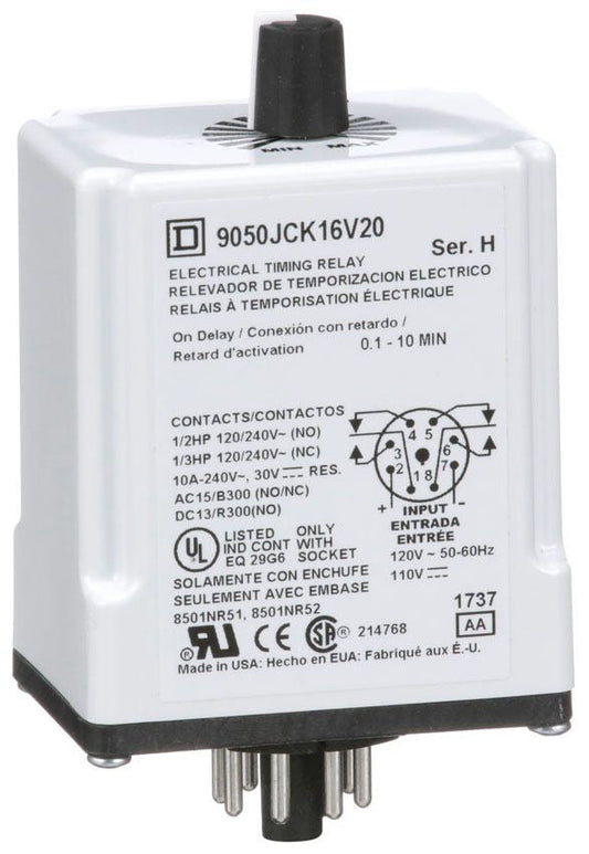 Square D 9050JCK16V20 Timers | 0.1 to 10 minutes 240V AC 10A 9050