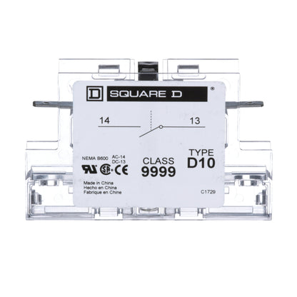 Square D 9999D10 Contactor And Motor Starter Auxiliary | 600 V AC 1NO Class 9999