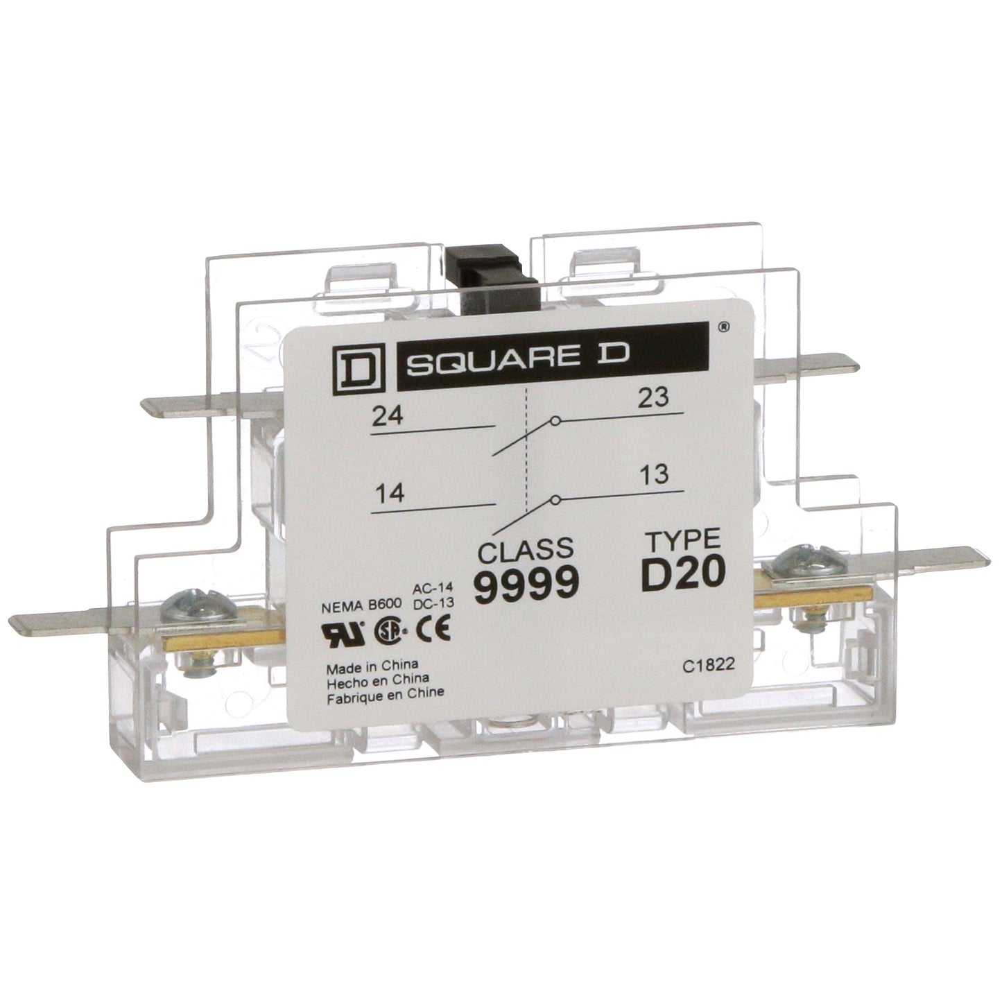 Square D 9999D20 Contactor And Motor Starter Auxiliary | 2NO 600V AC Class 9999