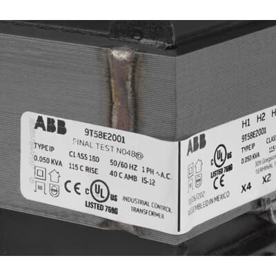 ABB 9T58K0504G38 TRANSFORMER 1C 0.15KVA 480-120 55C C&C 2CC1MIDG IP