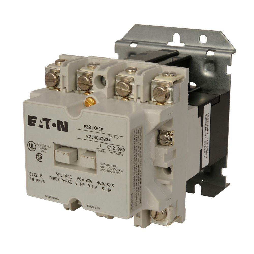 Eaton A201K0CA Contactor | 3P 3Ph 600V 18A 110V Coil A200 Series