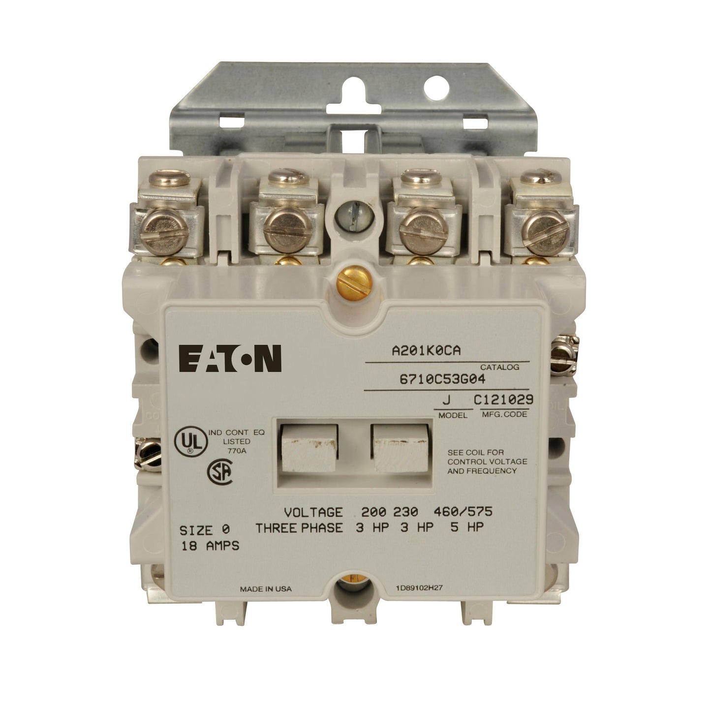 A201K0CA Cutler Hammer A200 Series Contactor 600V 18A 120V Coil - Essential Electric Supply
