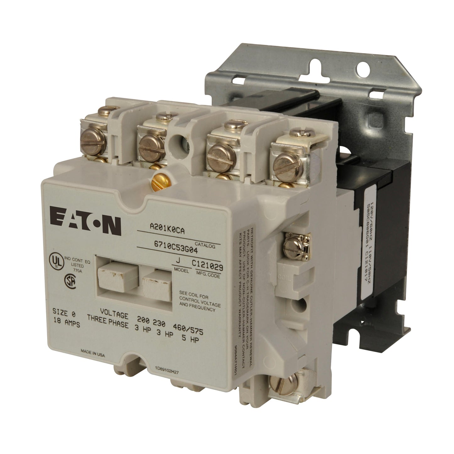 A201K0CA Cutler Hammer A200 Series Contactor 600V 18A 120V Coil - Essential Electric Supply