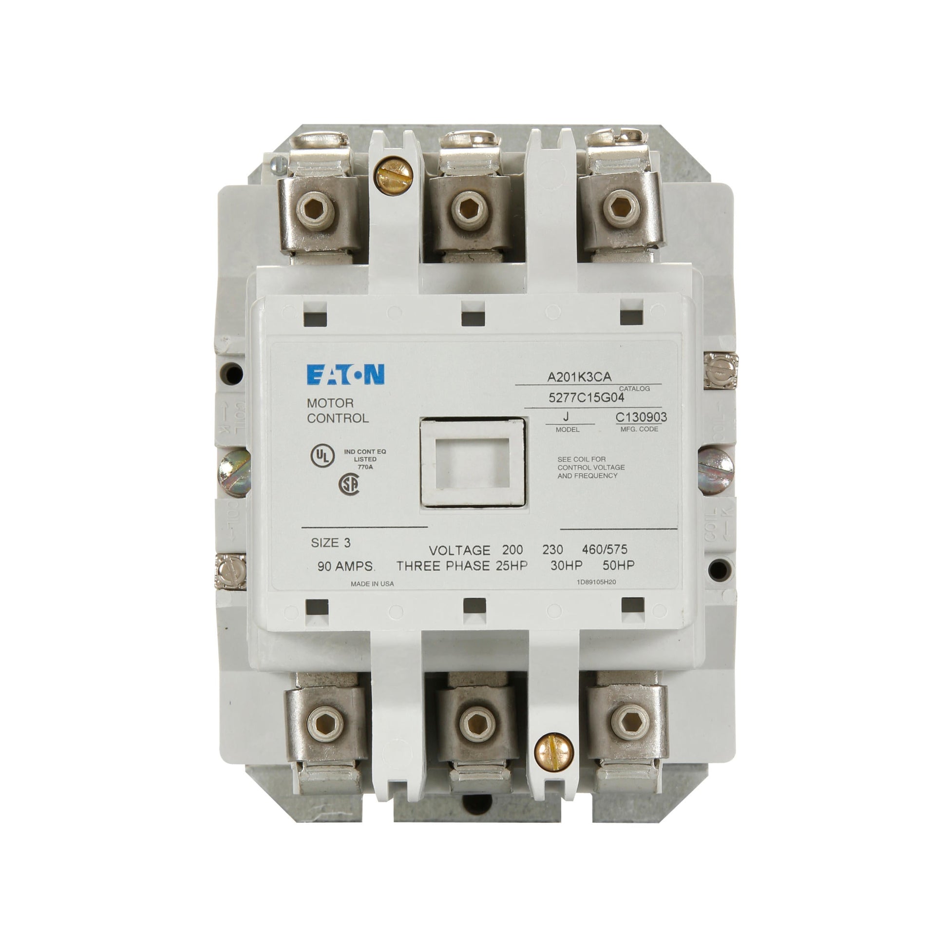 A201K3CX Cutler Hammer A200 Series Contactor 600V 90A 480V Coil - Essential Electric Supply