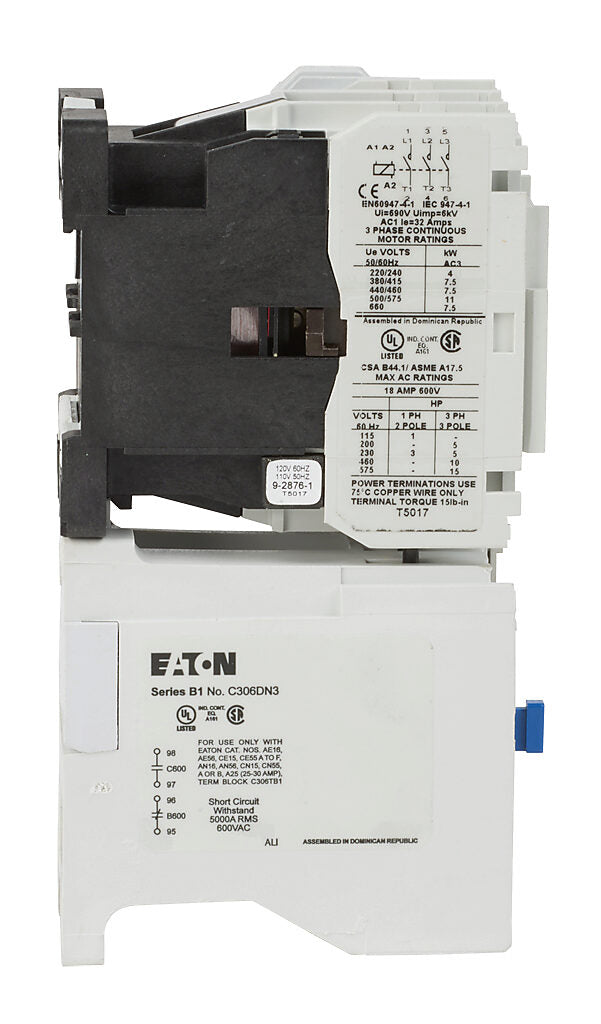 Eaton AE16DNS0AC Motor Starter 3 pole 3 phase 600V 18A 110V coil Freedom Series