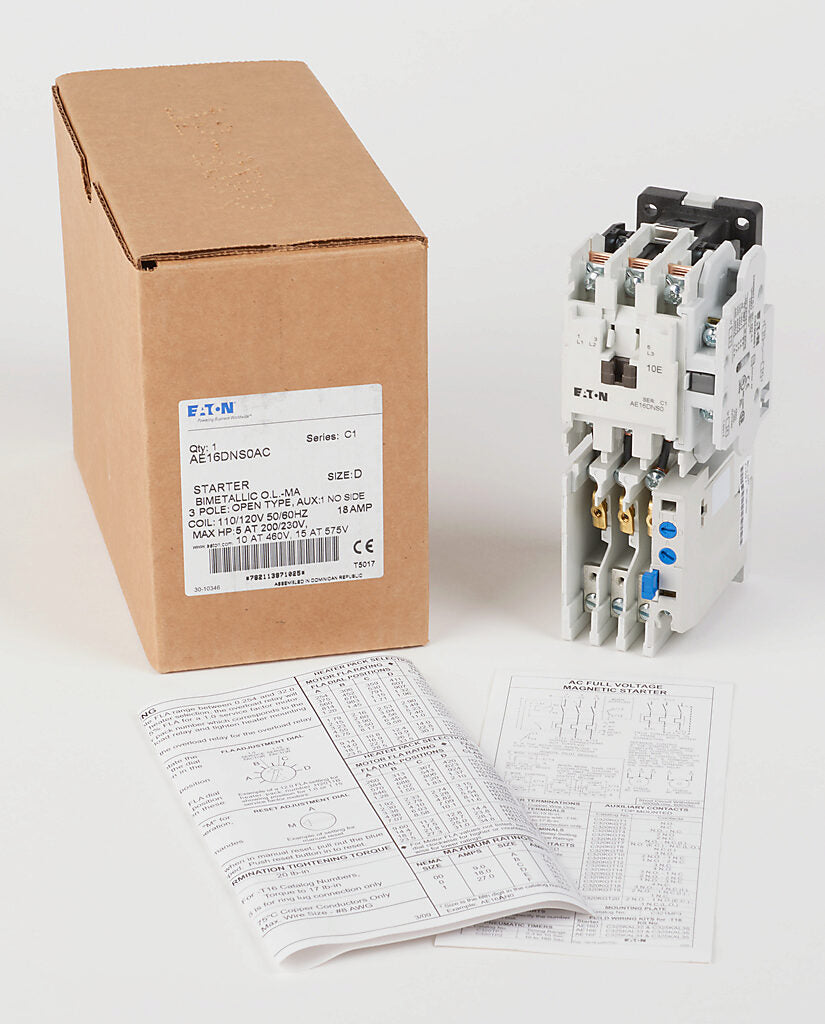 Eaton AE16DNS0AC Motor Starter 3 pole 3 phase 600V 18A 110V coil Freedom Series