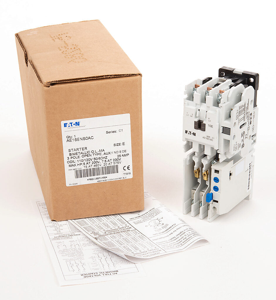Cutler Hammer AE16ENS0AC Motor Starter 3 pole 3 phase 600V 25A 110V coil Freedom Series