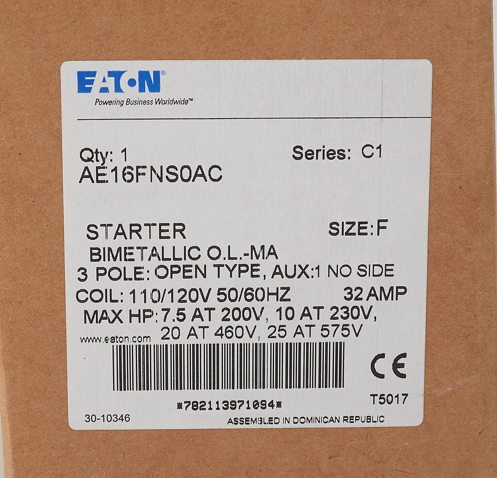 Cutler Hammer AE16FNS0AC Motor Starter 3 pole 3 phase 600V 32A 110V coil Freedom Series