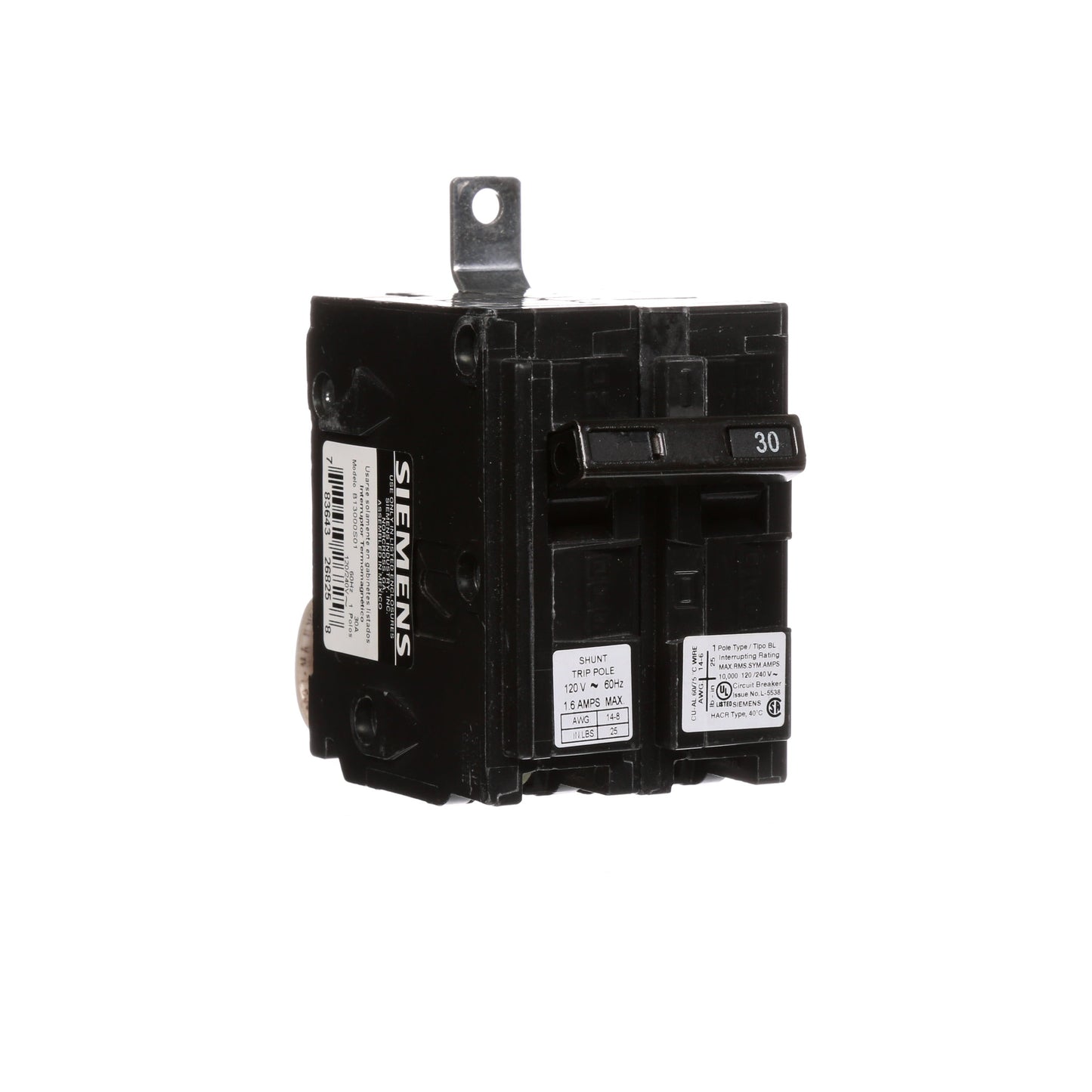 Siemens B13000S01 Circuit Breaker | 120V 30A 1P 10kA@240V Bolt-on BL Series
