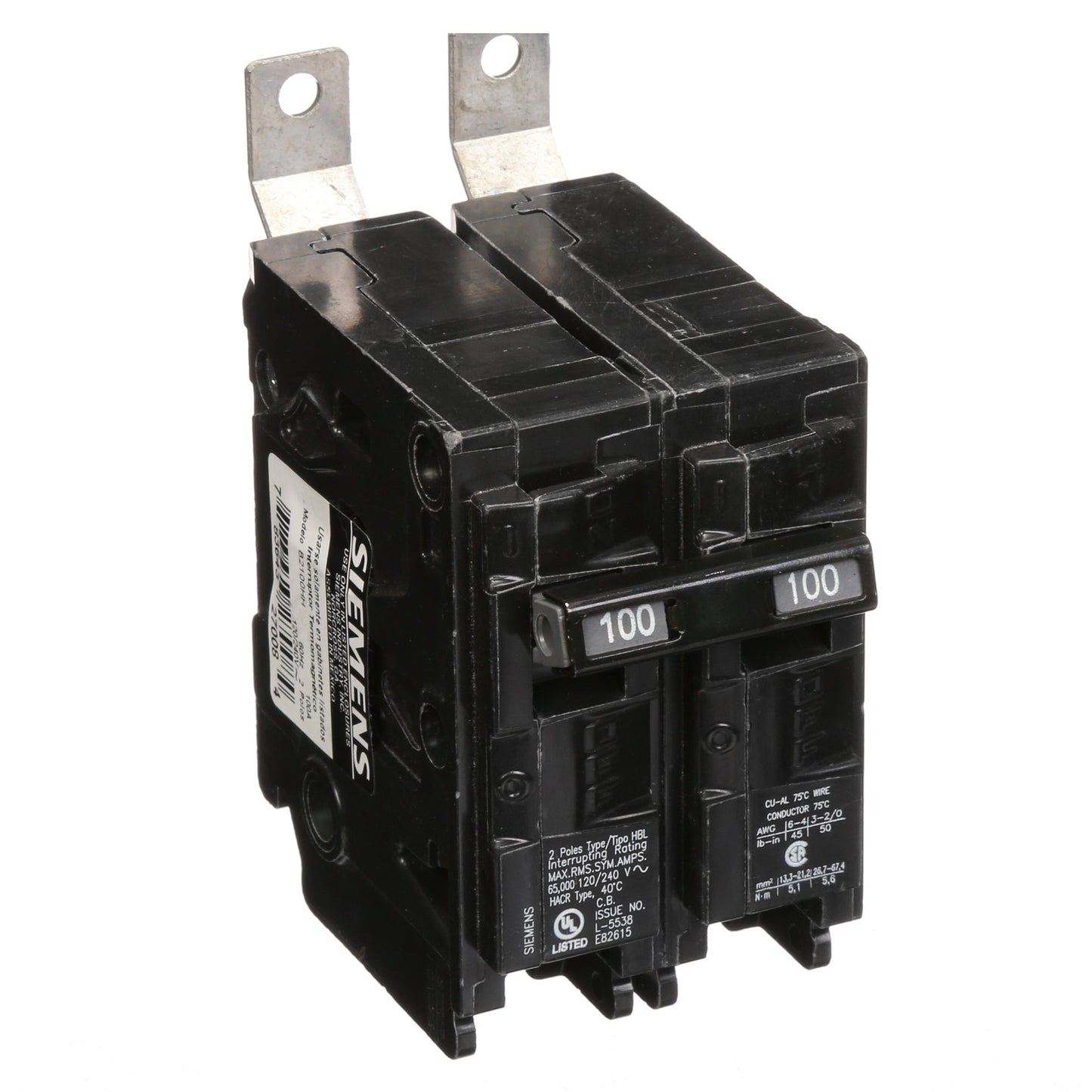 Siemens B2100HH Circuit Breaker | 120/240V 100A 2P 65kA@240V Bolt-on BL Series