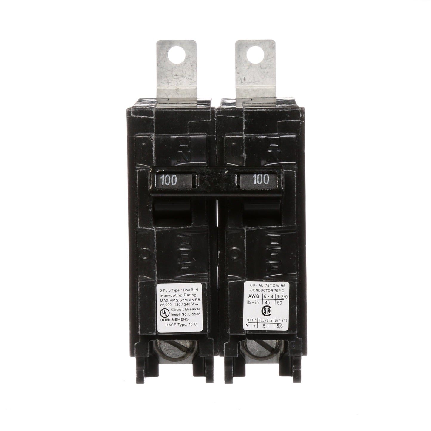 Siemens B2100H Molded Case Circuit Breaker | 120/240V 100A 2 Pole 22kA@240V Bolt-on BL Series
