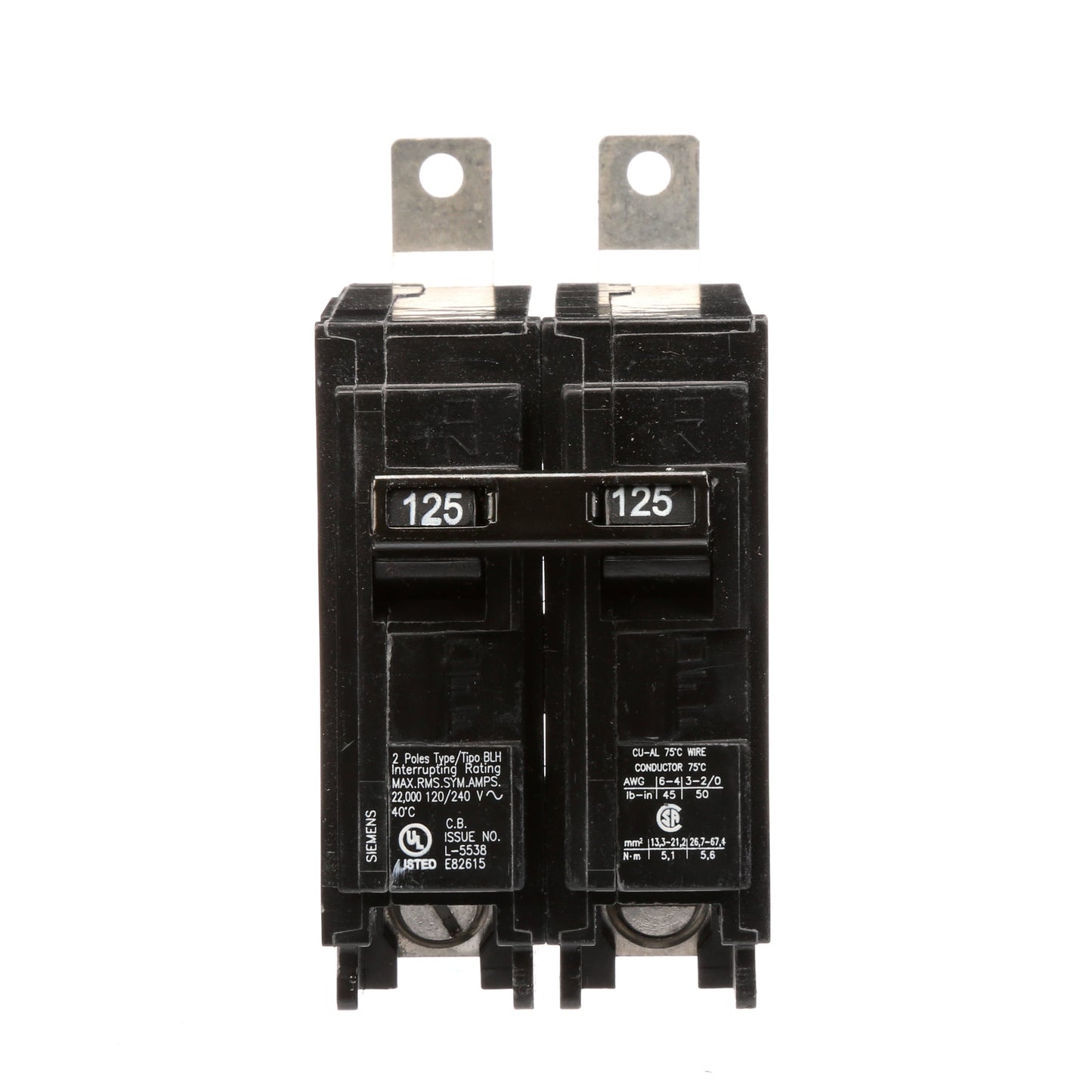 Siemens B2125H Circuit Breaker | 120/240V 125A 2P 22kA@240V Bolt-on BL Series