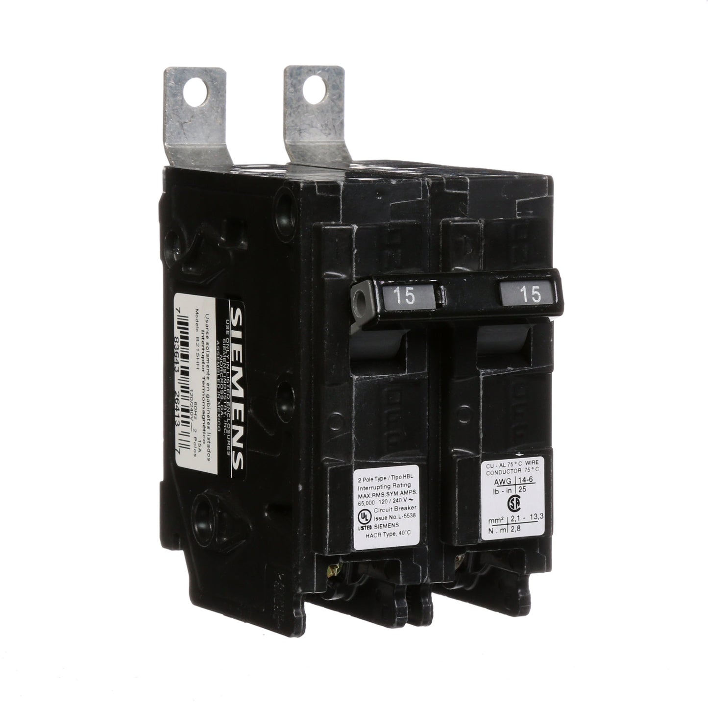 Siemens B215HH Circuit Breaker | 120/240V 15A 2 Pole 65kA@240V Bolt-on BL Series