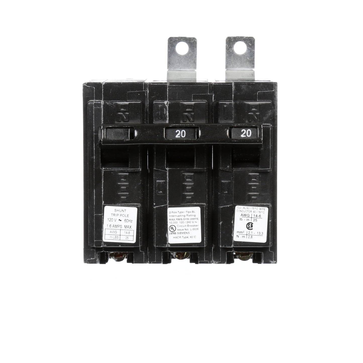 Siemens B22000S01 Molded Case Circuit Breaker | 120/240V 20A 2P 10kA@240V Bolt-on BL Series
