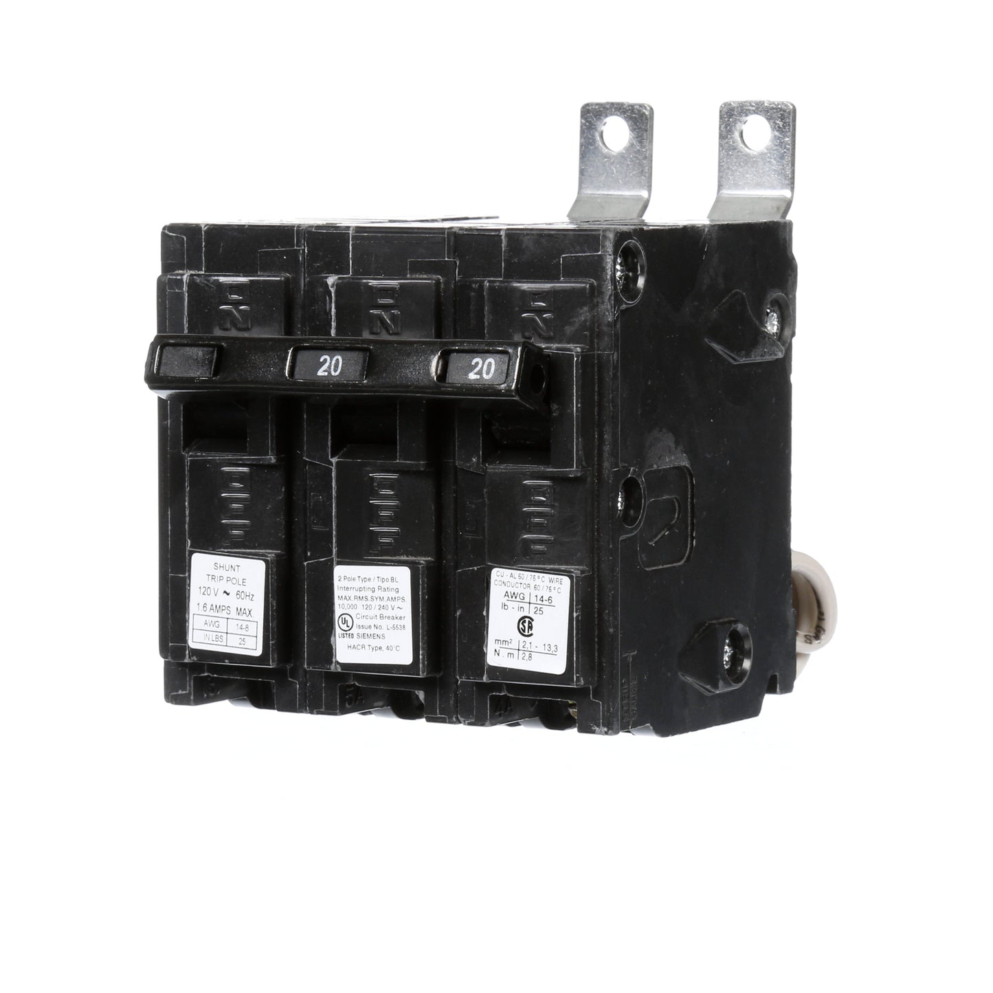 Siemens B22000S01 Molded Case Circuit Breaker | 120/240V 20A 2P 10kA@240V Bolt-on BL Series