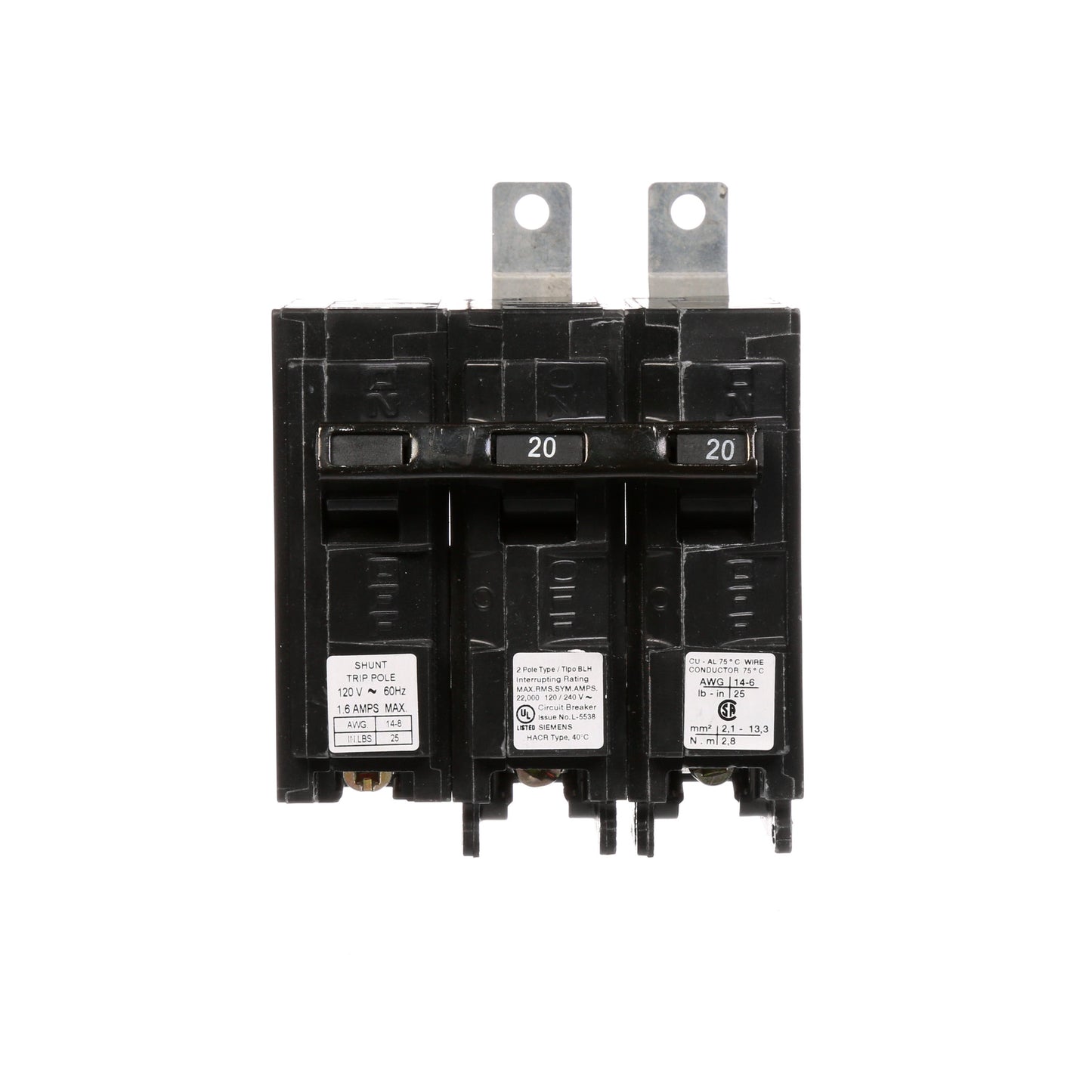 Siemens B220H00S01 Molded Case Circuit Breaker 120/240V 20A 2P 22kA@240V Bolt-on BL Series