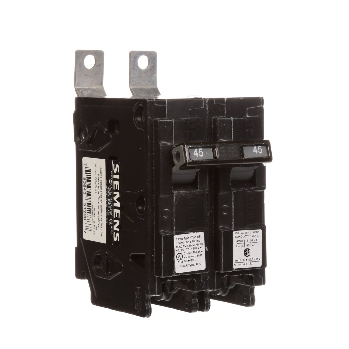 Siemens B245HH Circuit Breaker | 120/240V 45A 2P 65kA@240V Bolt-on BL Series