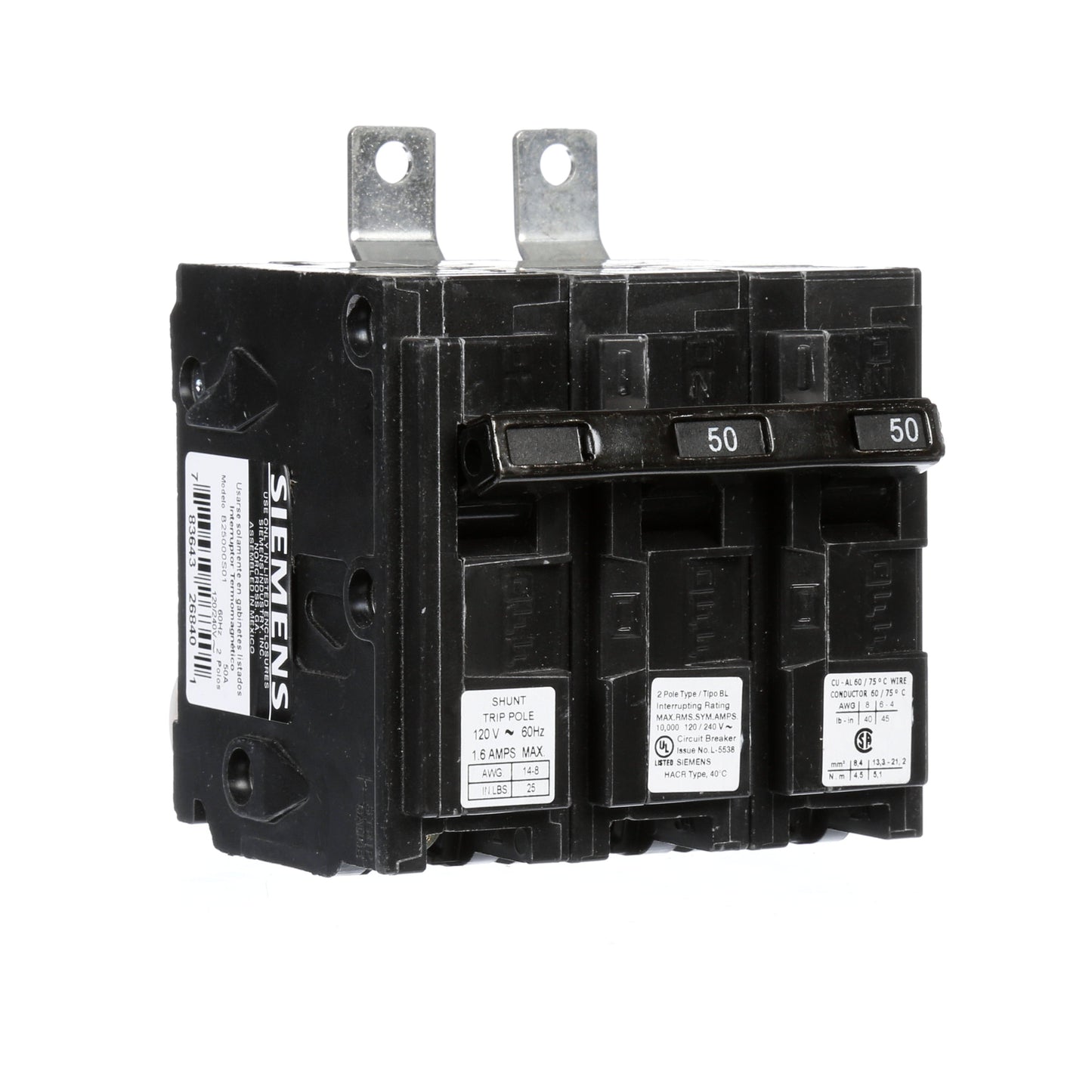 Siemens B25000S01 Molded Case Circuit Breaker | 120/240V 50A 2P 10kA@240V BL Series