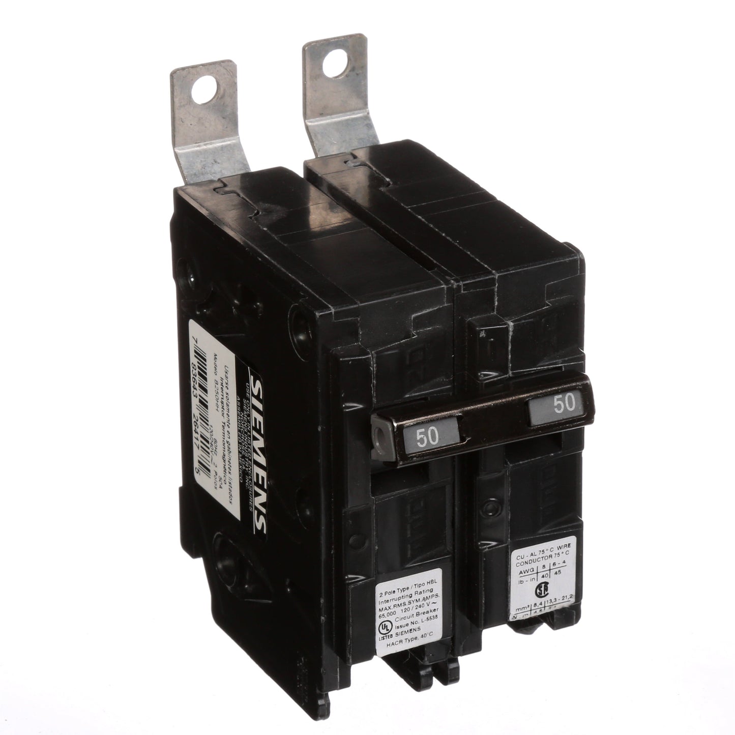 Siemens B250HH Circuit Breaker | 120/240V 50A 2P 65kA@240V Bolt-on BL Series